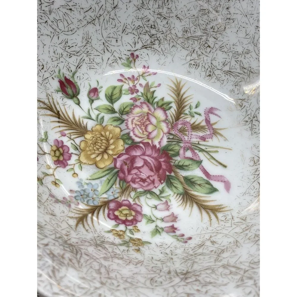 Vintage‎ Floral England Gold Trim Bowl/Saucer Holder